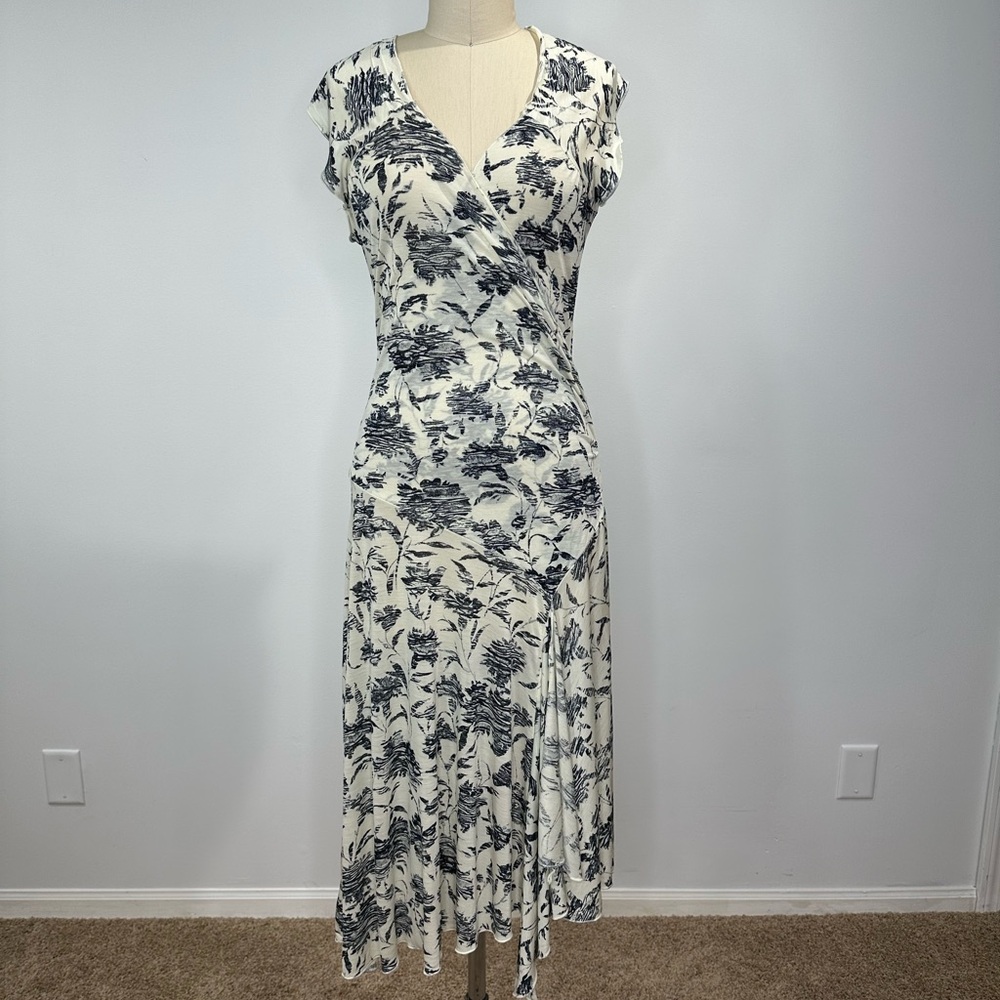 Mango Blue and White Midi Dress